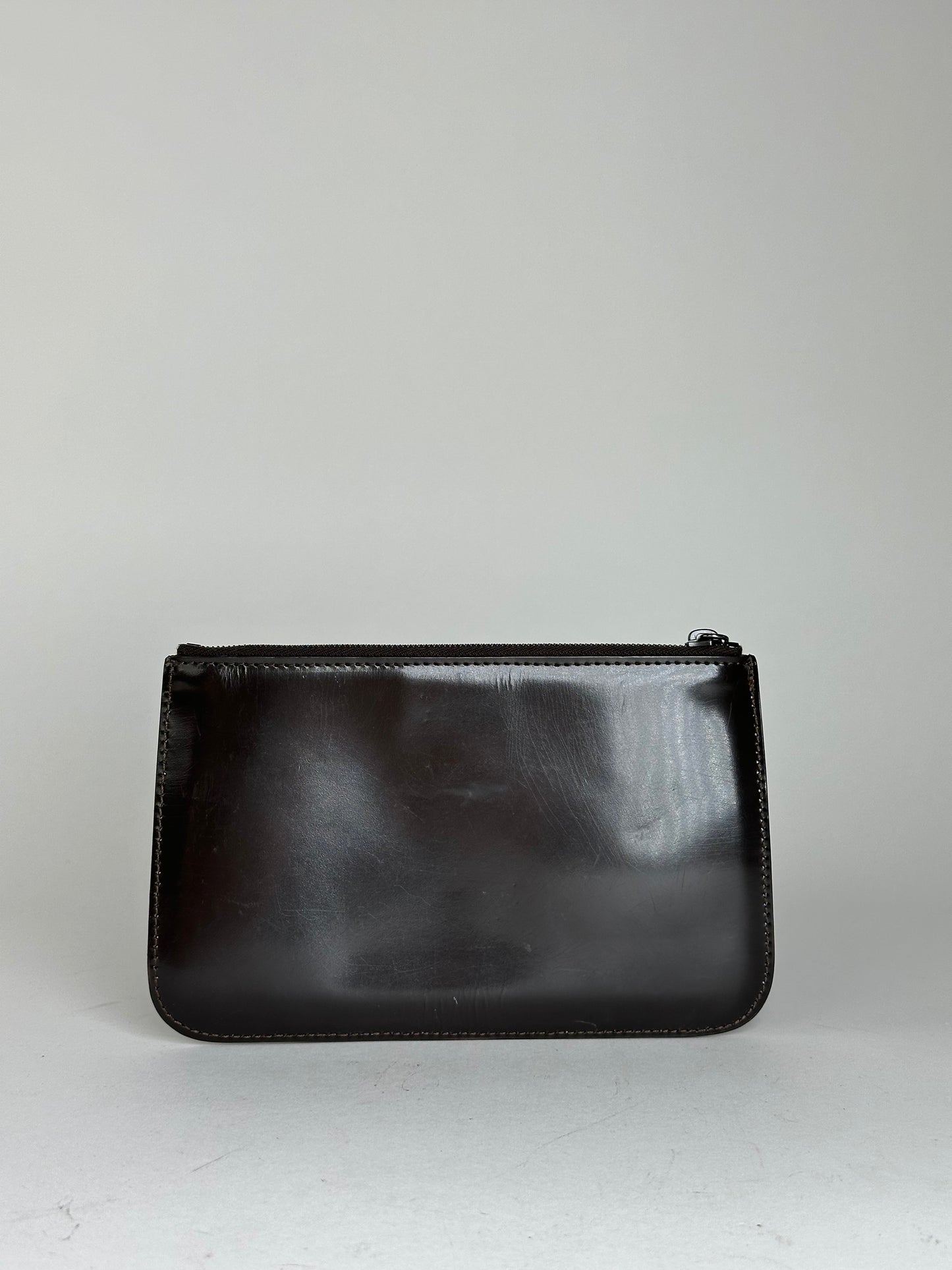 Vintage Celine Pony Hair and Patent Leather Zip Pouch Brown