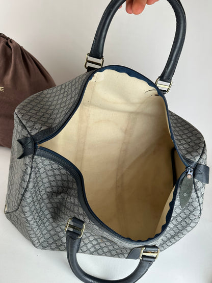 Vintage Celine Paris Triomphe Monogram Duffel Bag Grey Navy Black