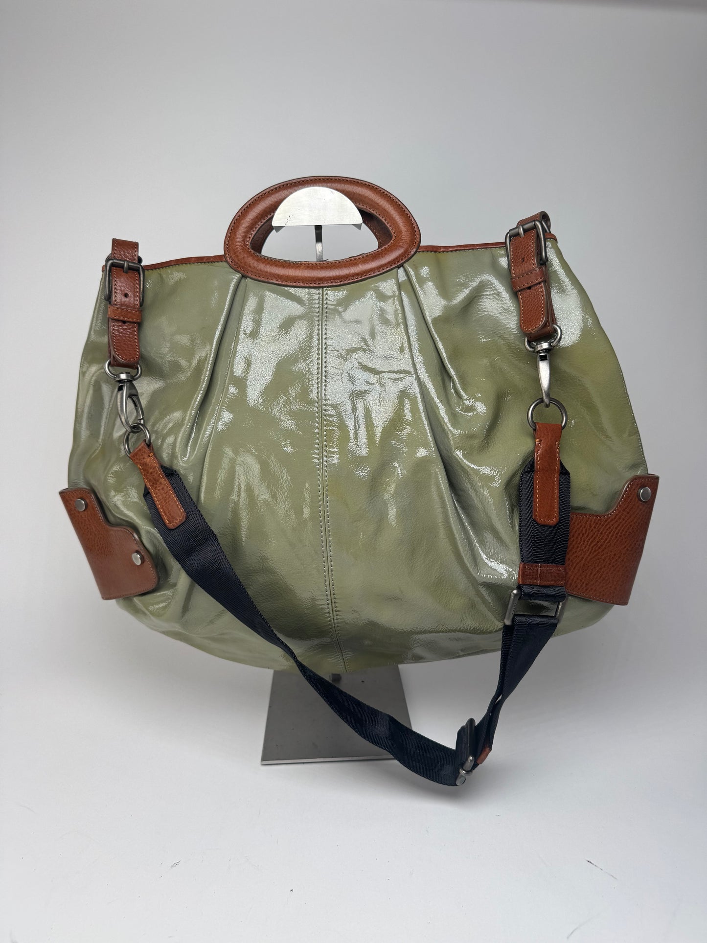 Sac vintage Marni 2Way en cuir verni vert marron