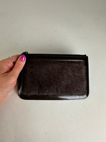 Vintage Celine Pony Hair and Patent Leather Zip Pouch Brown
