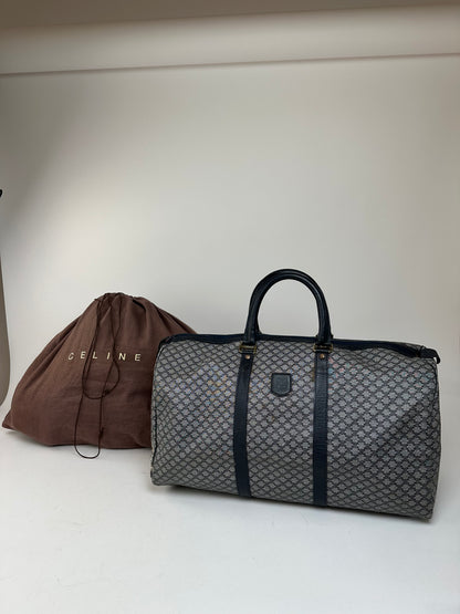 Vintage Celine Paris Triomphe Monogram Duffel Bag Grey Navy Black