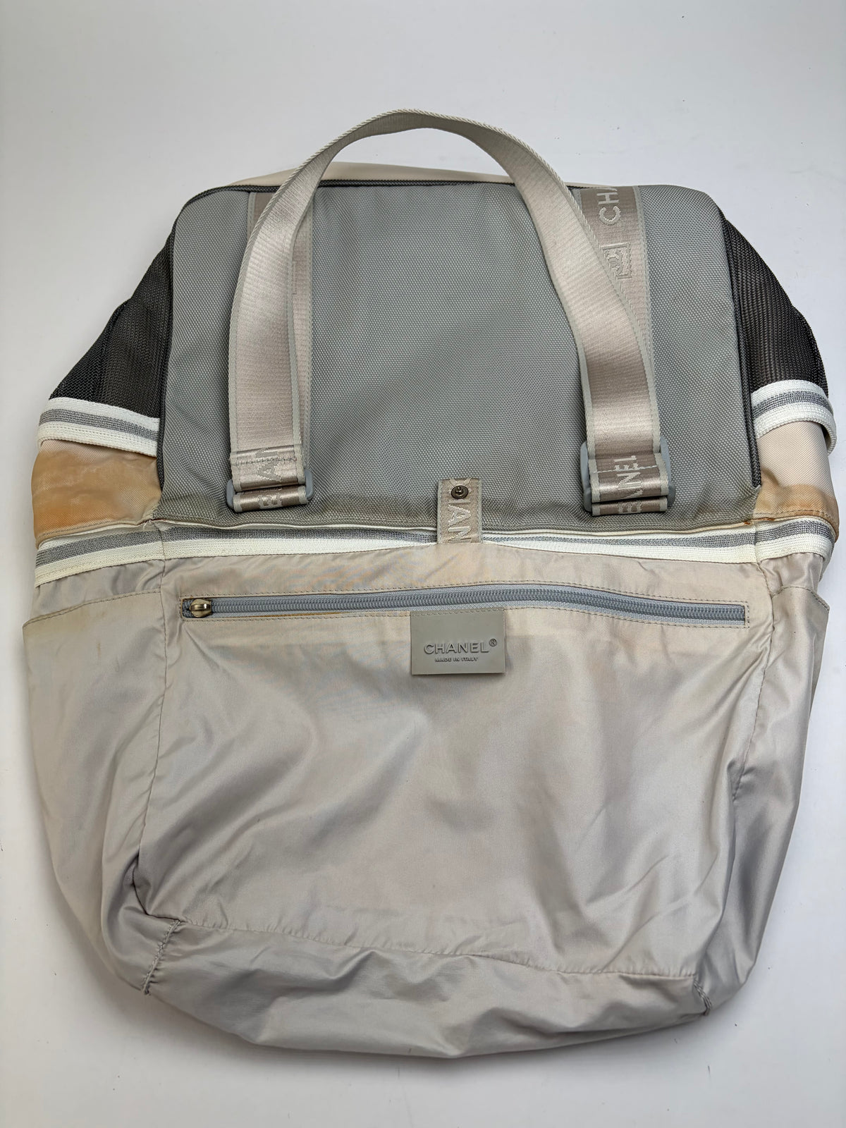 Vintage Chanel Sport Line Nylon Tote c. 2005–2006 Grey Beige Black