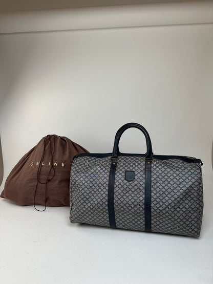 Vintage Celine Paris Triomphe Monogram Duffel Bag Grey Navy Black
