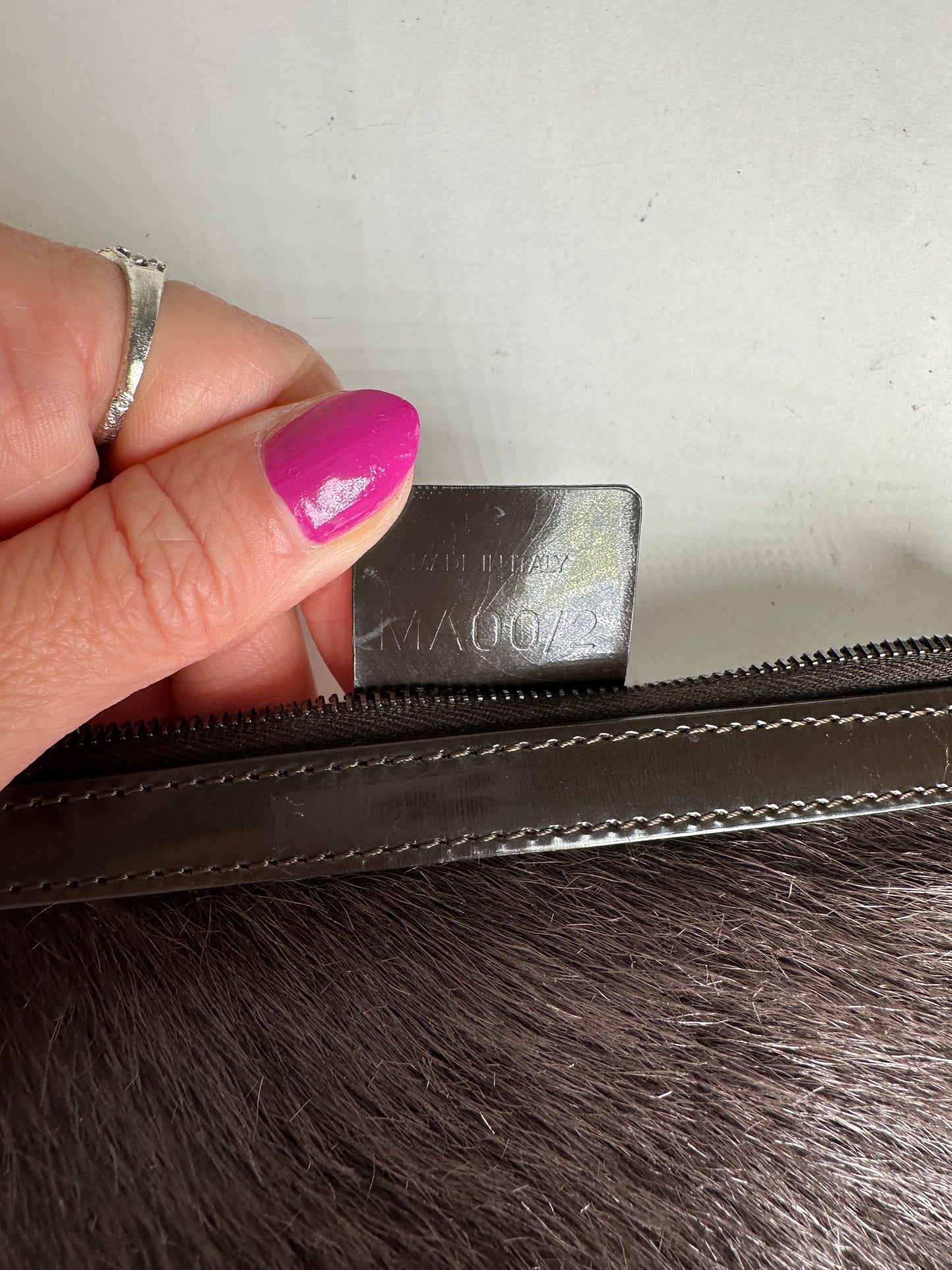 Vintage Celine Pony Hair and Patent Leather Zip Pouch Brown