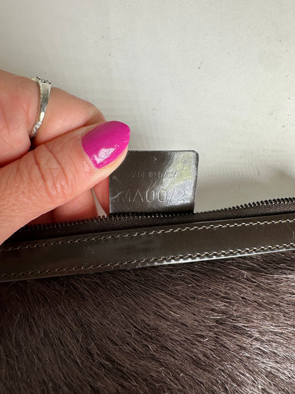 Vintage Celine Pony Hair and Patent Leather Zip Pouch Brown