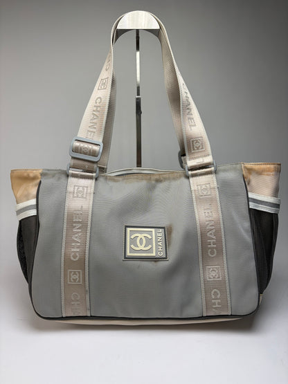 Vintage Chanel Sport Line Nylon Tote c. 2005–2006 Grey Beige Black