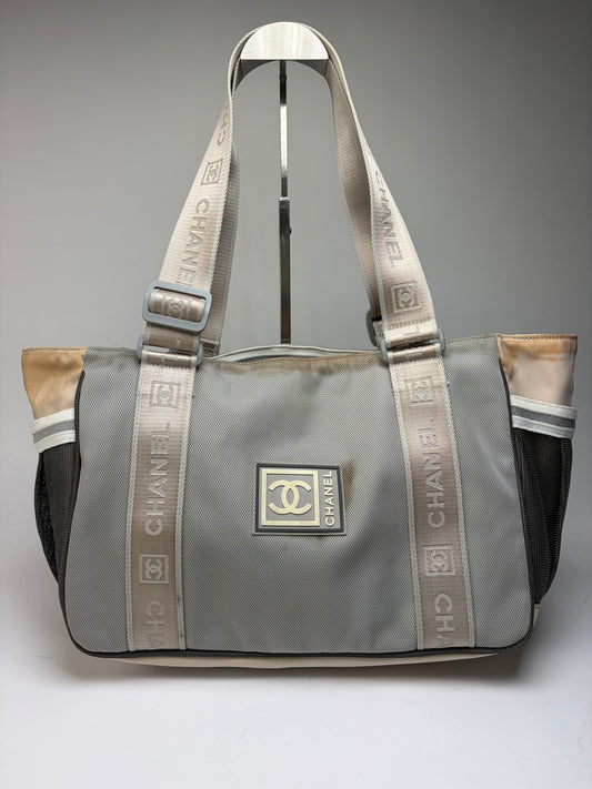Vintage Chanel Sport Line Nylon Tote c. 2005–2006 Grey Beige Black