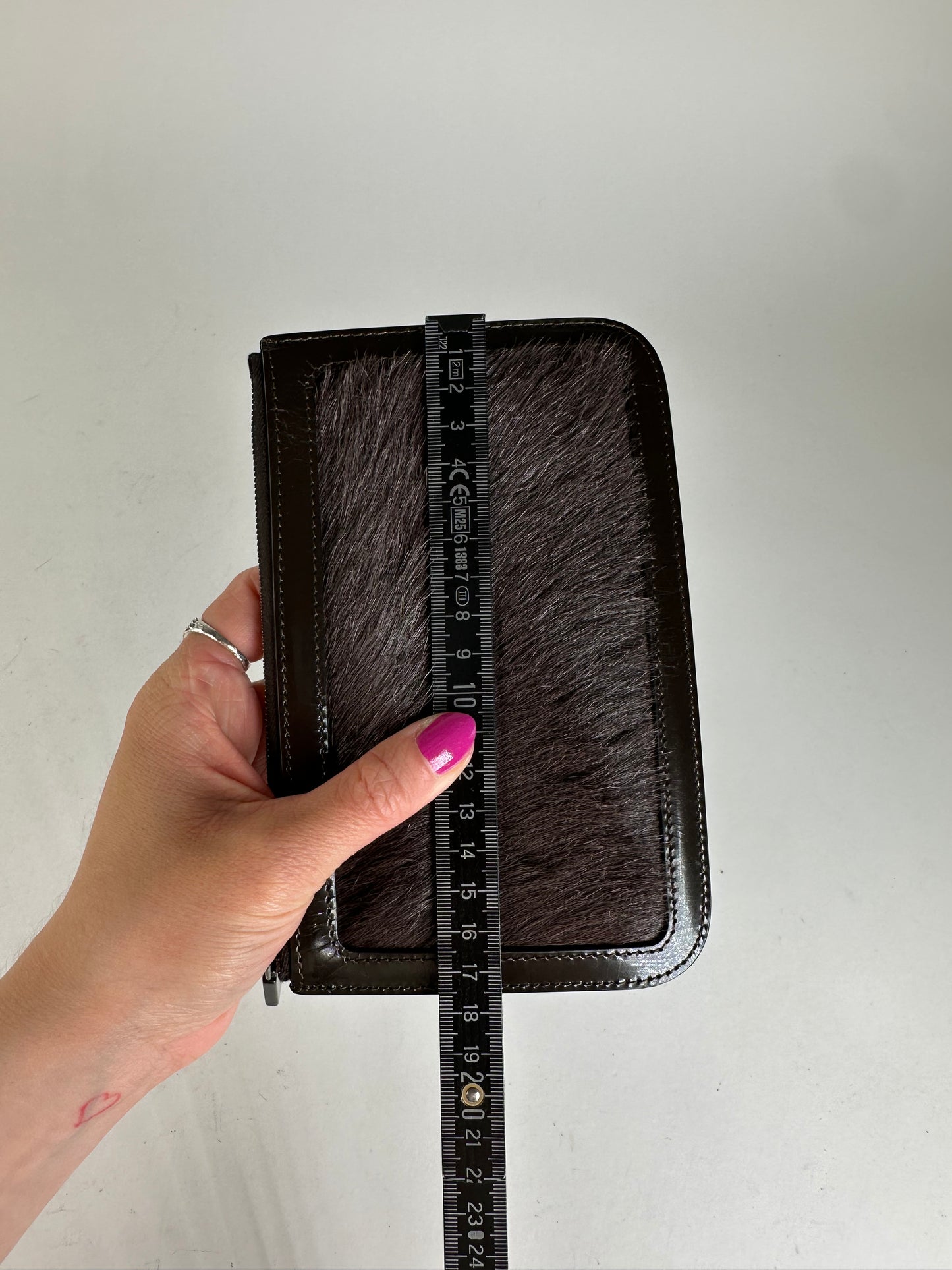 Vintage Celine Pony Hair and Patent Leather Zip Pouch Brown