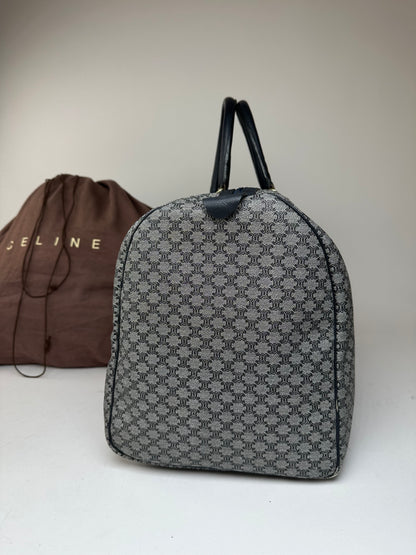 Vintage Celine Paris Triomphe Monogram Duffel Bag Grey Navy Black