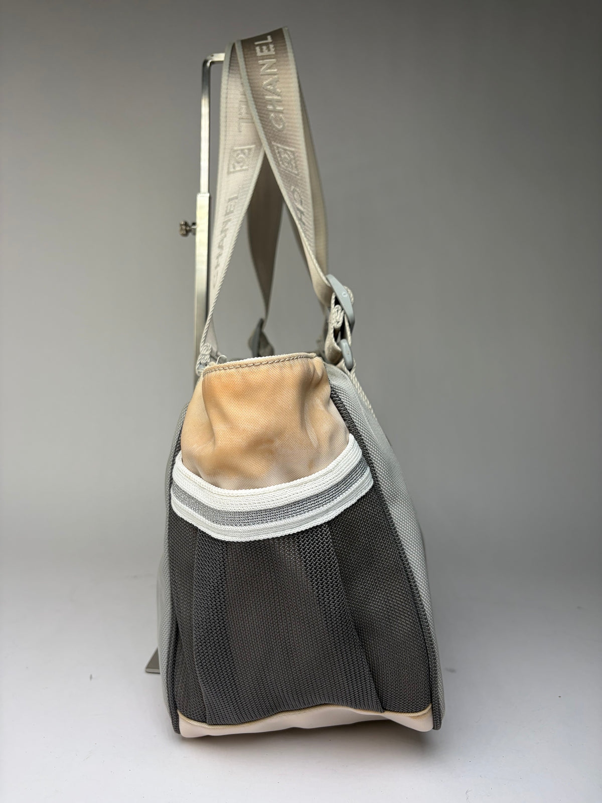 Vintage Chanel Sport Line Nylon Tote c. 2005–2006 Grey Beige Black