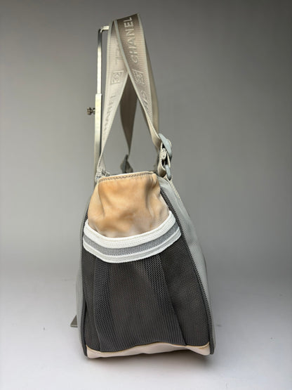 Vintage Chanel Sport Line Nylon Tote c. 2005–2006 Grey Beige Black