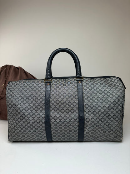 Vintage Celine Paris Triomphe Monogram Duffel Bag Grey Navy Black