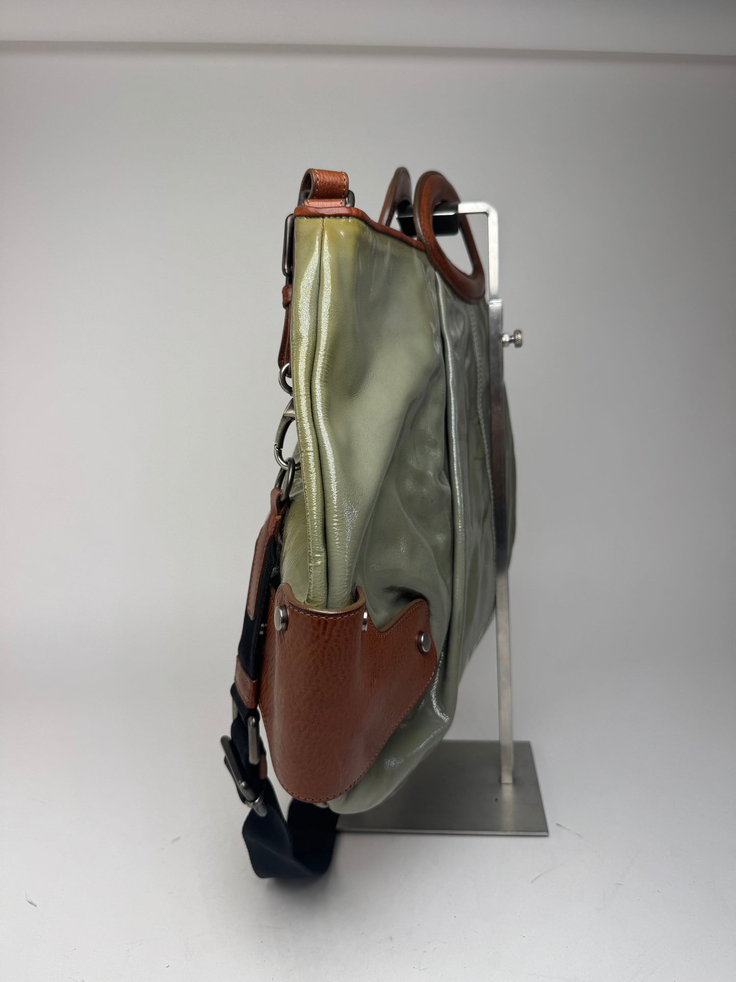 Sac vintage Marni 2Way en cuir verni vert marron