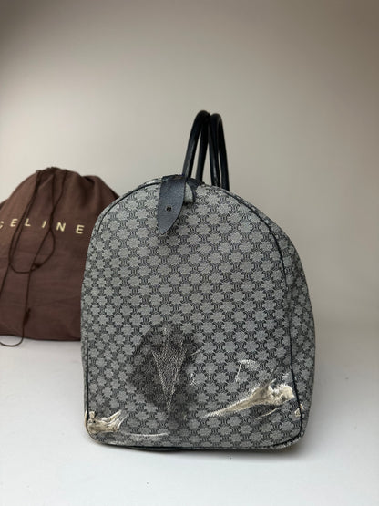 Vintage Celine Paris Triomphe Monogram Duffel Bag Grey Navy Black