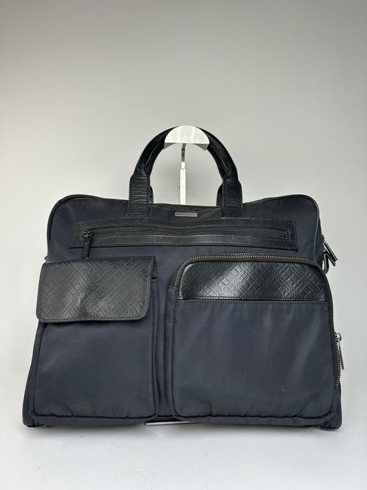 Vintage Burberry Black Label Embossed Check Nylon Briefcase Black