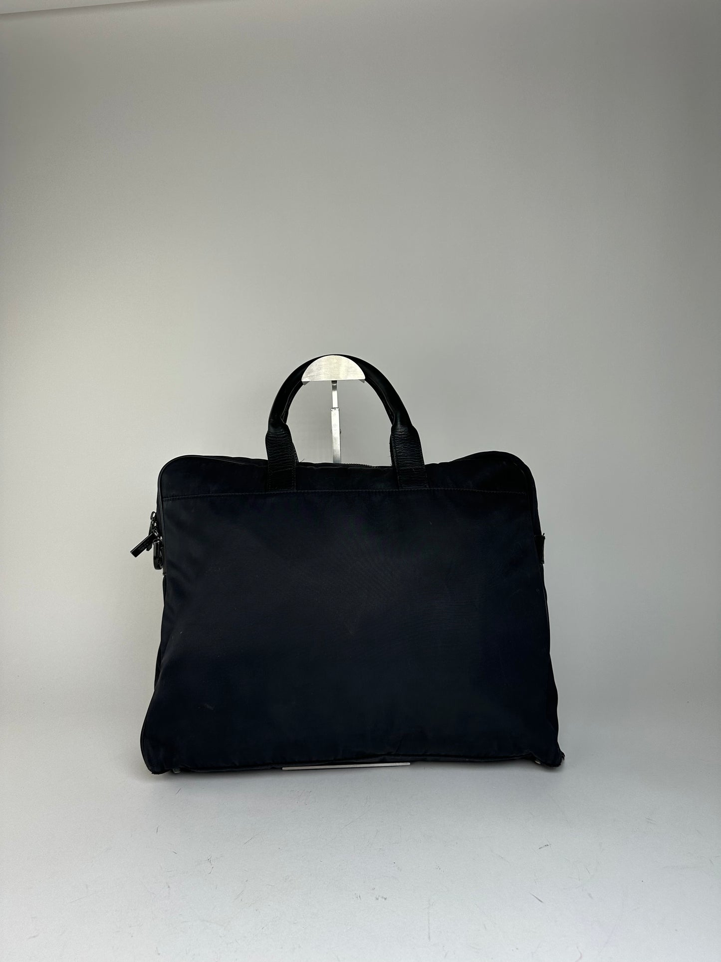 Vintage Burberry Black Label Embossed Check Nylon Briefcase Black