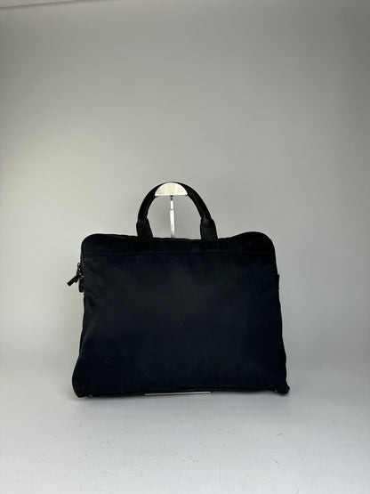 Vintage Burberry Black Label Embossed Check Nylon Briefcase Black