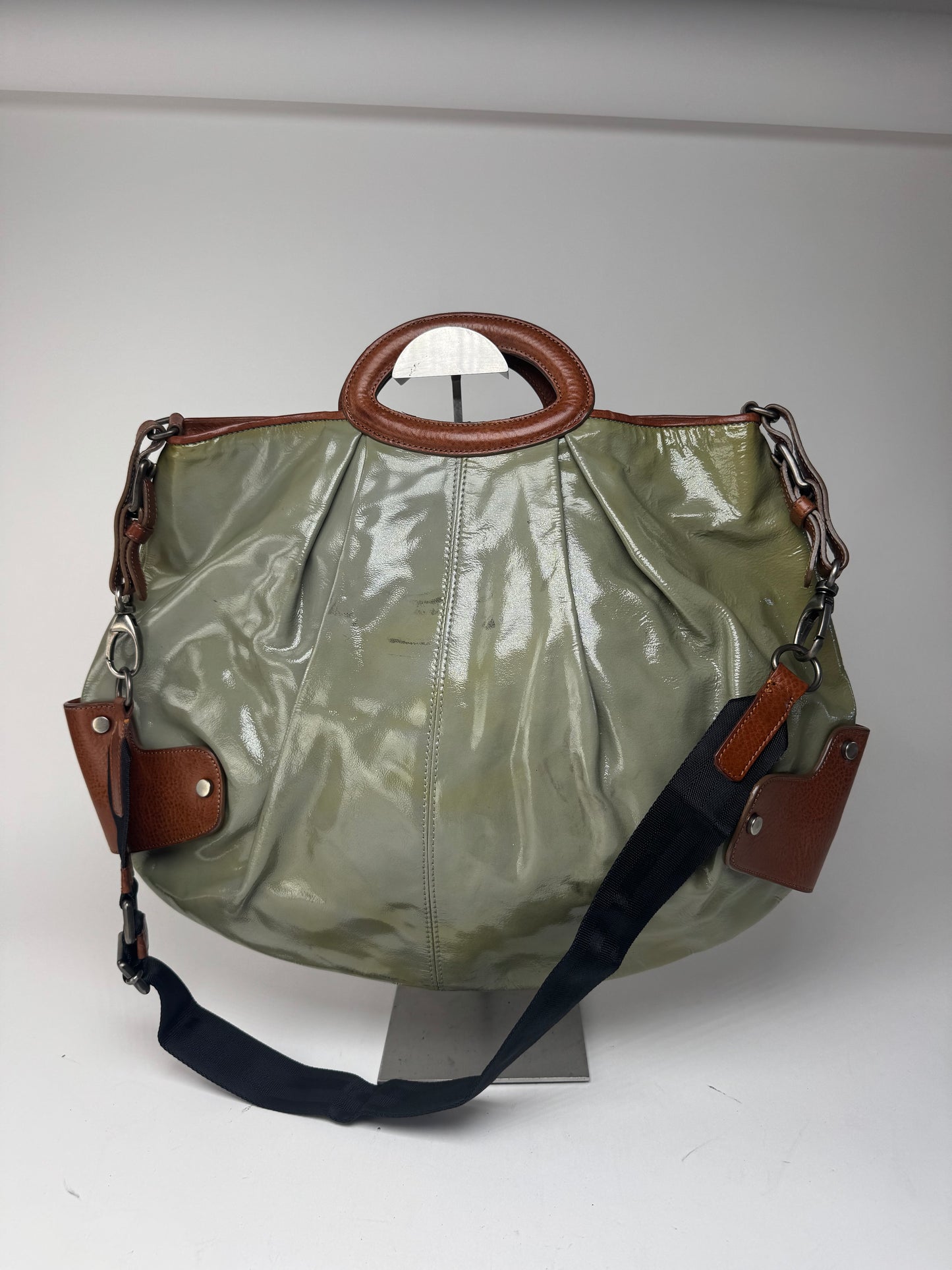 Sac vintage Marni 2Way en cuir verni vert marron