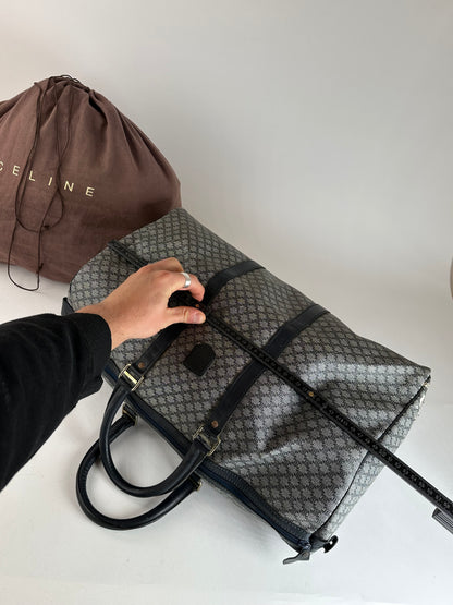 Vintage Celine Paris Triomphe Monogram Duffel Bag Grey Navy Black