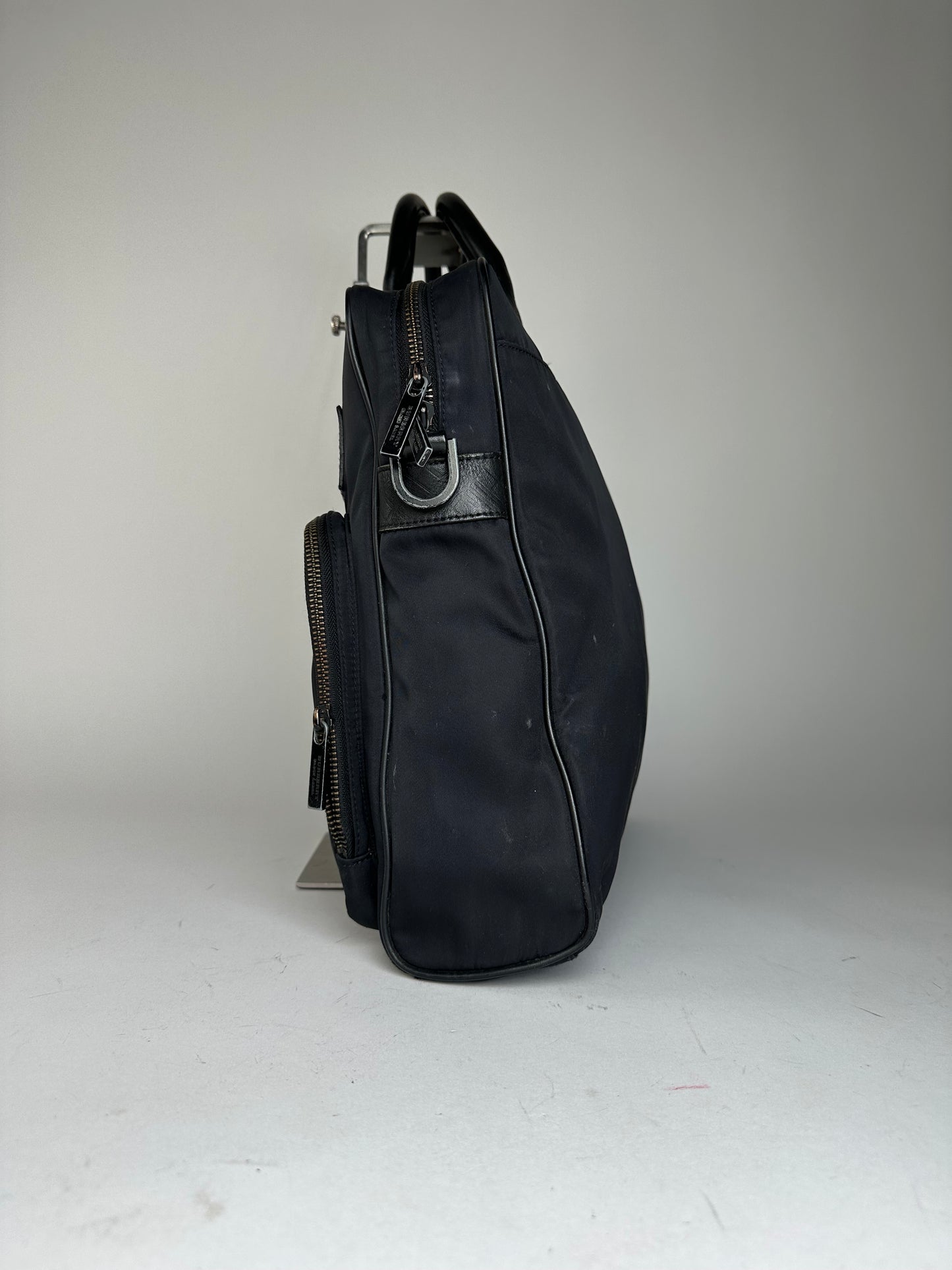 Vintage Burberry Black Label Embossed Check Nylon Briefcase Black