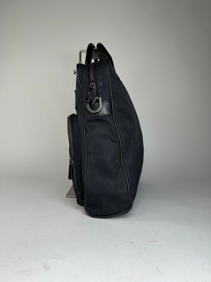 Vintage Burberry Black Label Embossed Check Nylon Briefcase Black