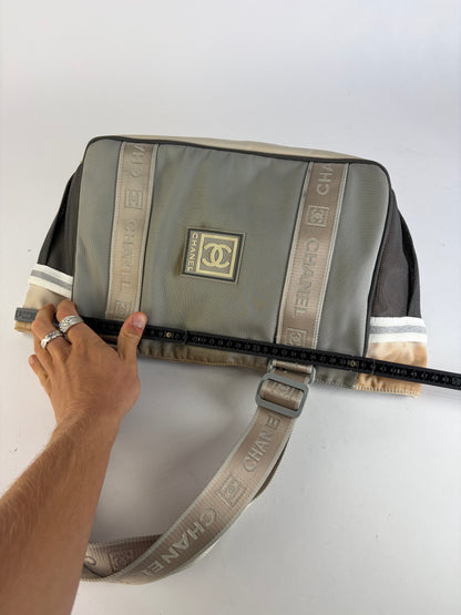Vintage Chanel Sport Line Nylon Tote c. 2005–2006 Grey Beige Black