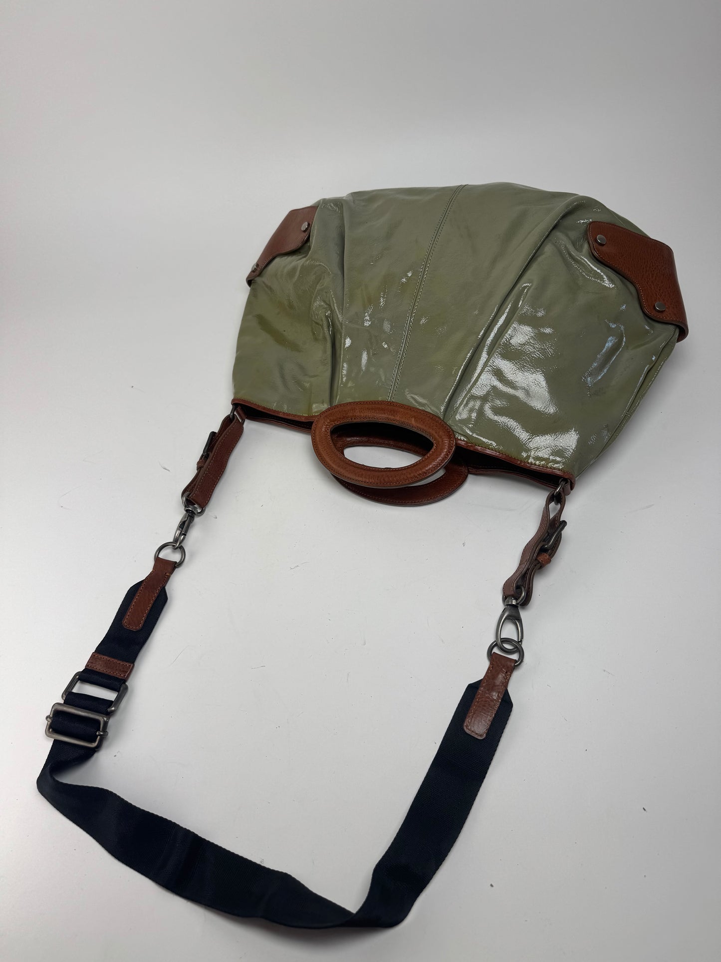 Sac vintage Marni 2Way en cuir verni vert marron