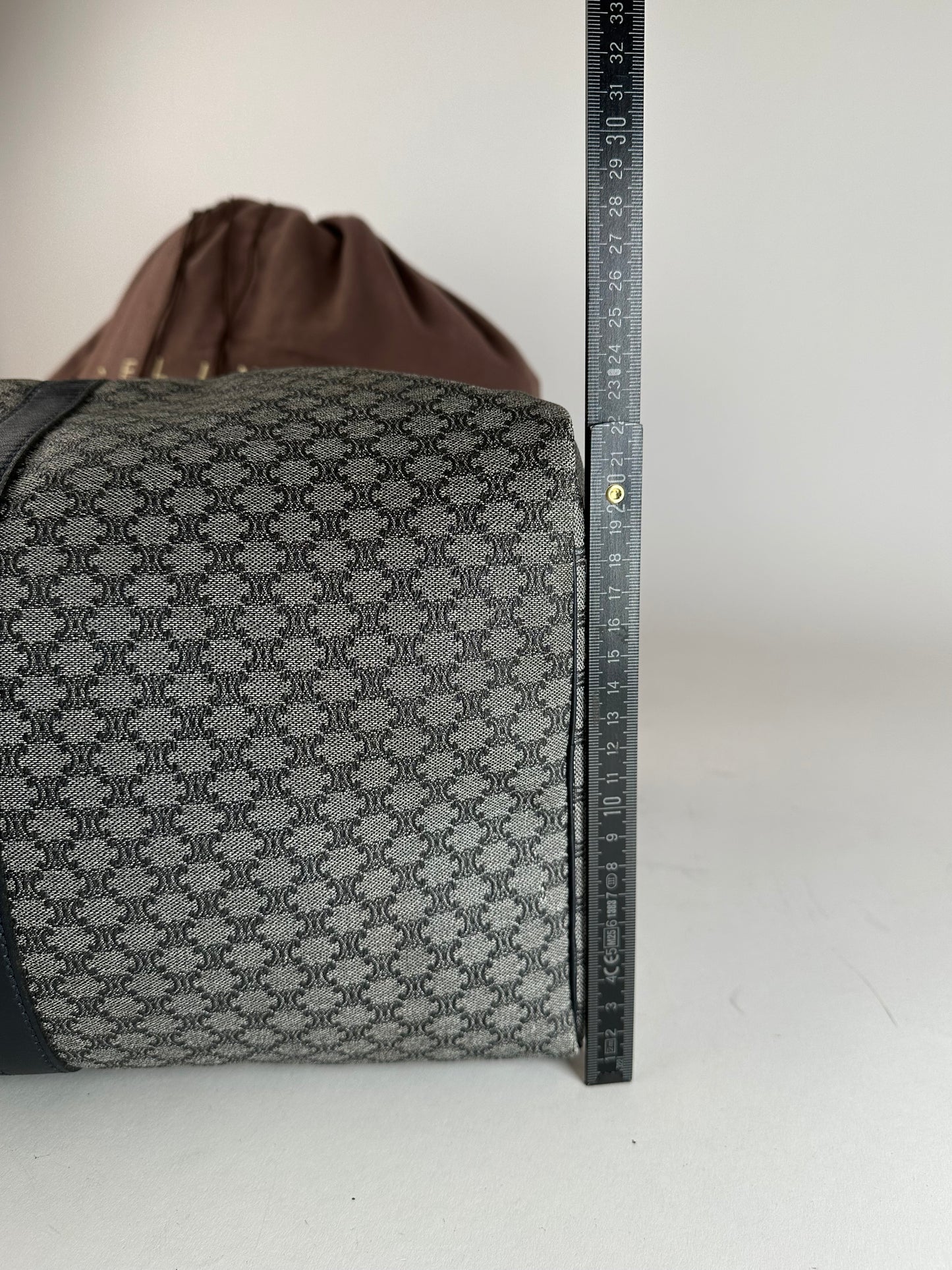Vintage Celine Paris Triomphe Monogram Duffel Bag Grey Navy Black