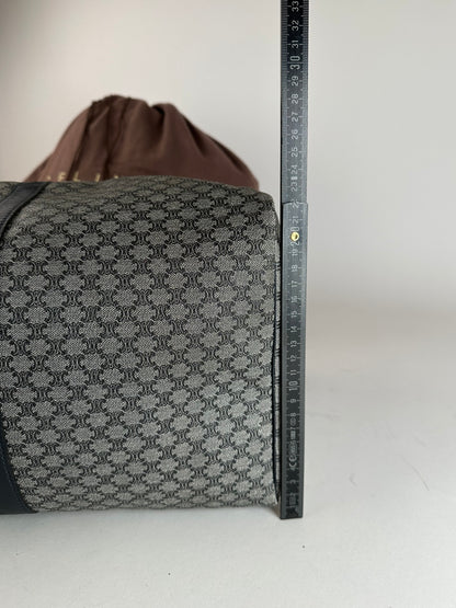 Vintage Celine Paris Triomphe Monogram Duffel Bag Grey Navy Black