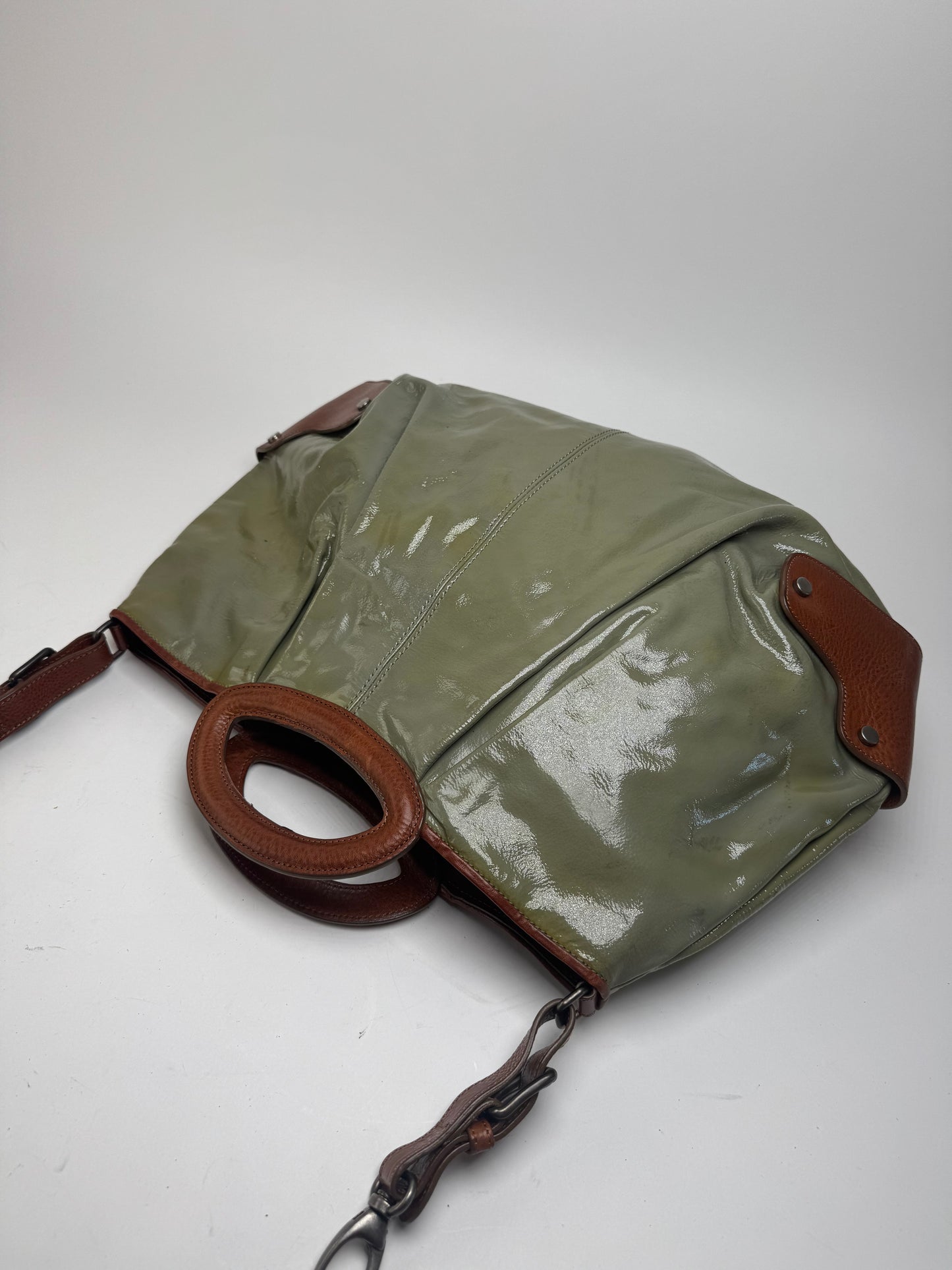 Sac vintage Marni 2Way en cuir verni vert marron