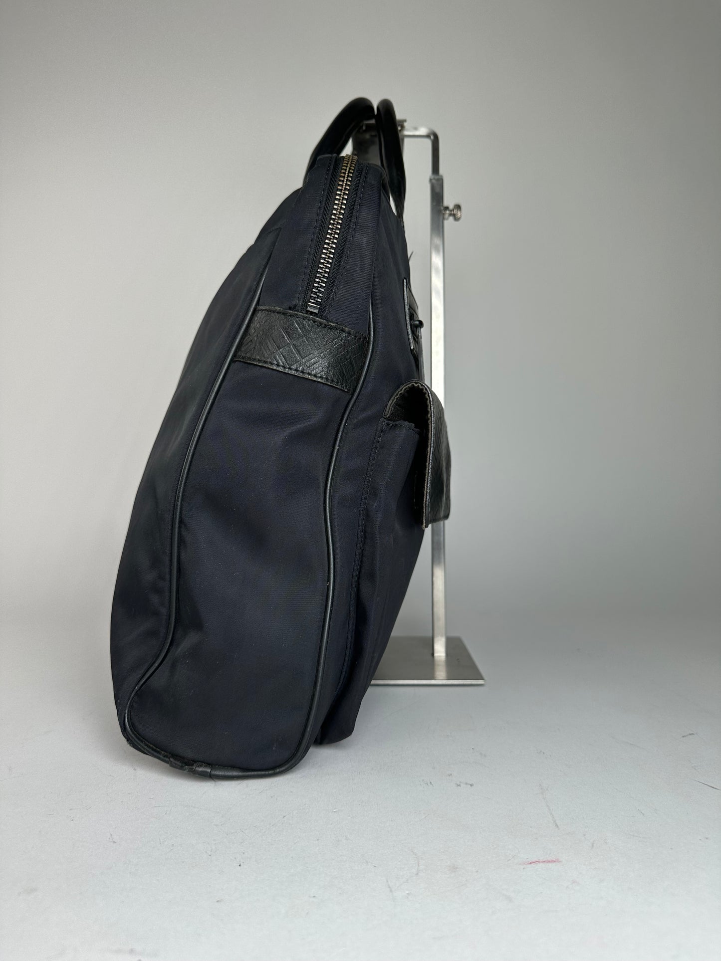 Vintage Burberry Black Label Embossed Check Nylon Briefcase Black