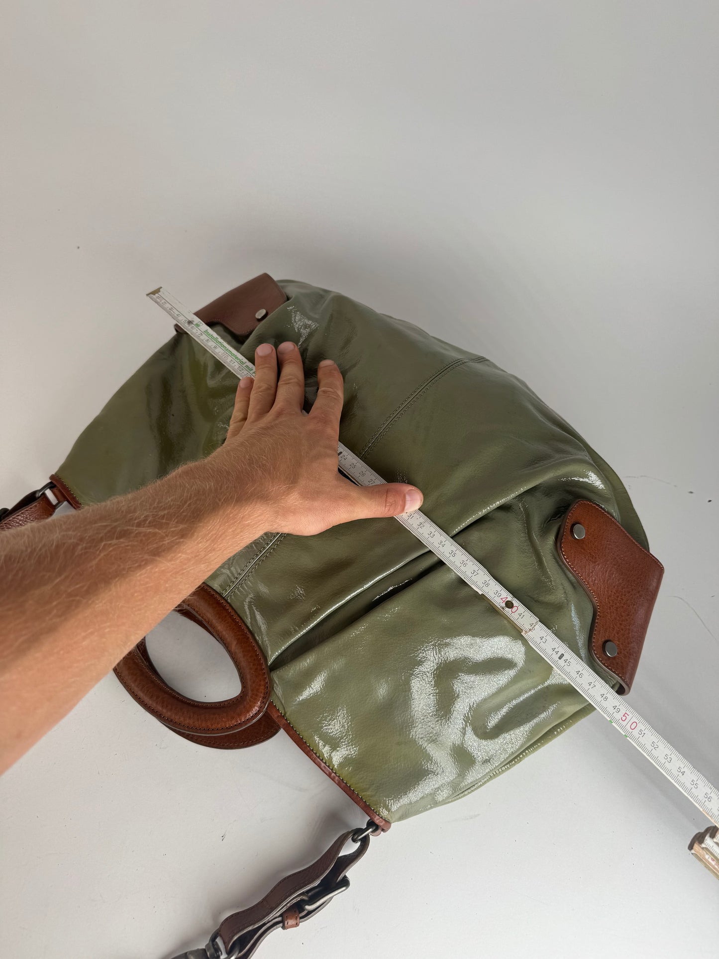 Sac vintage Marni 2Way en cuir verni vert marron