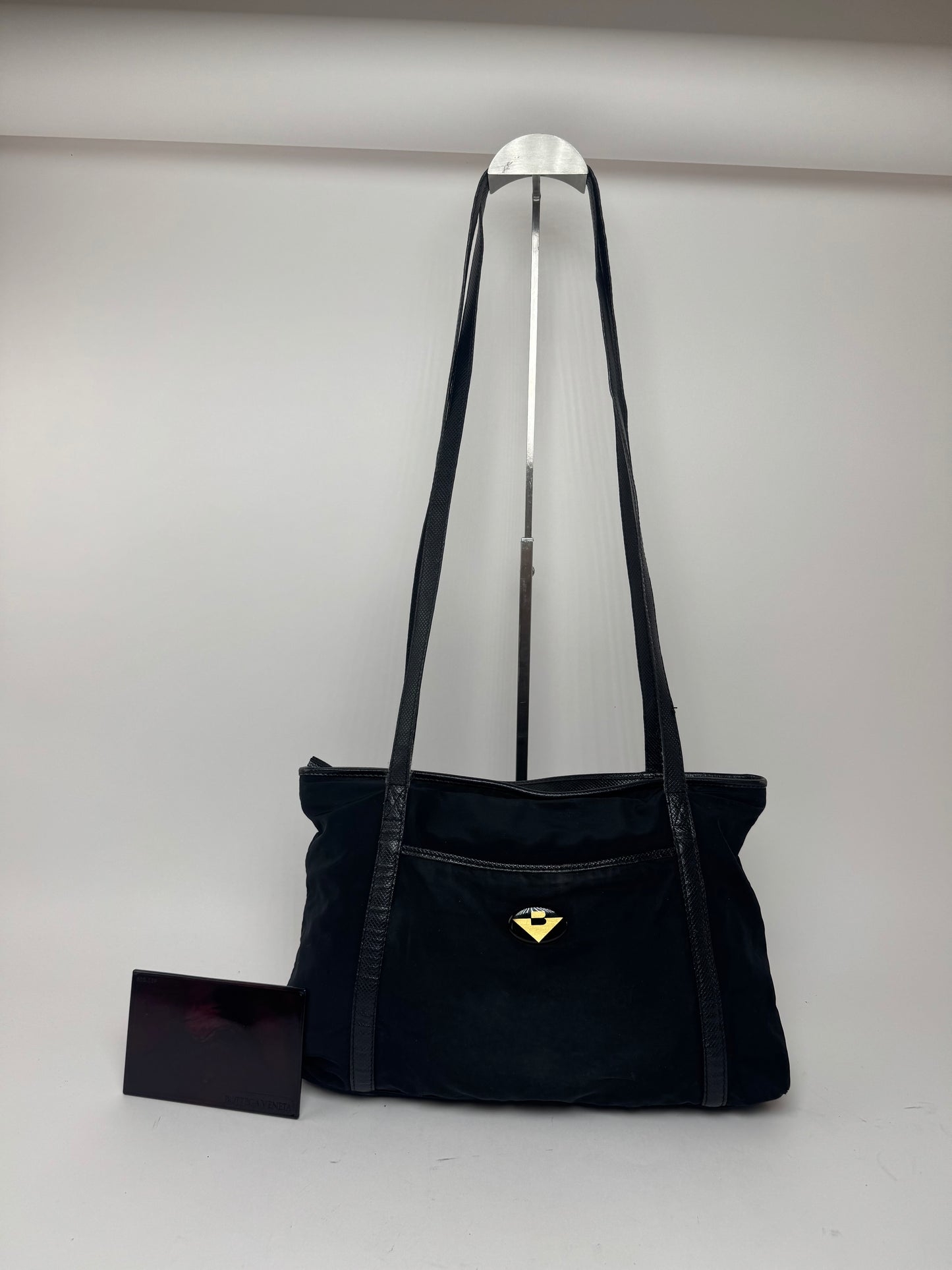 Sac vintage en cuir et coton Bottega Veneta noir