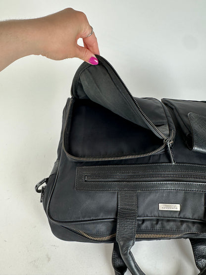 Vintage Burberry Black Label Embossed Check Nylon Briefcase Black