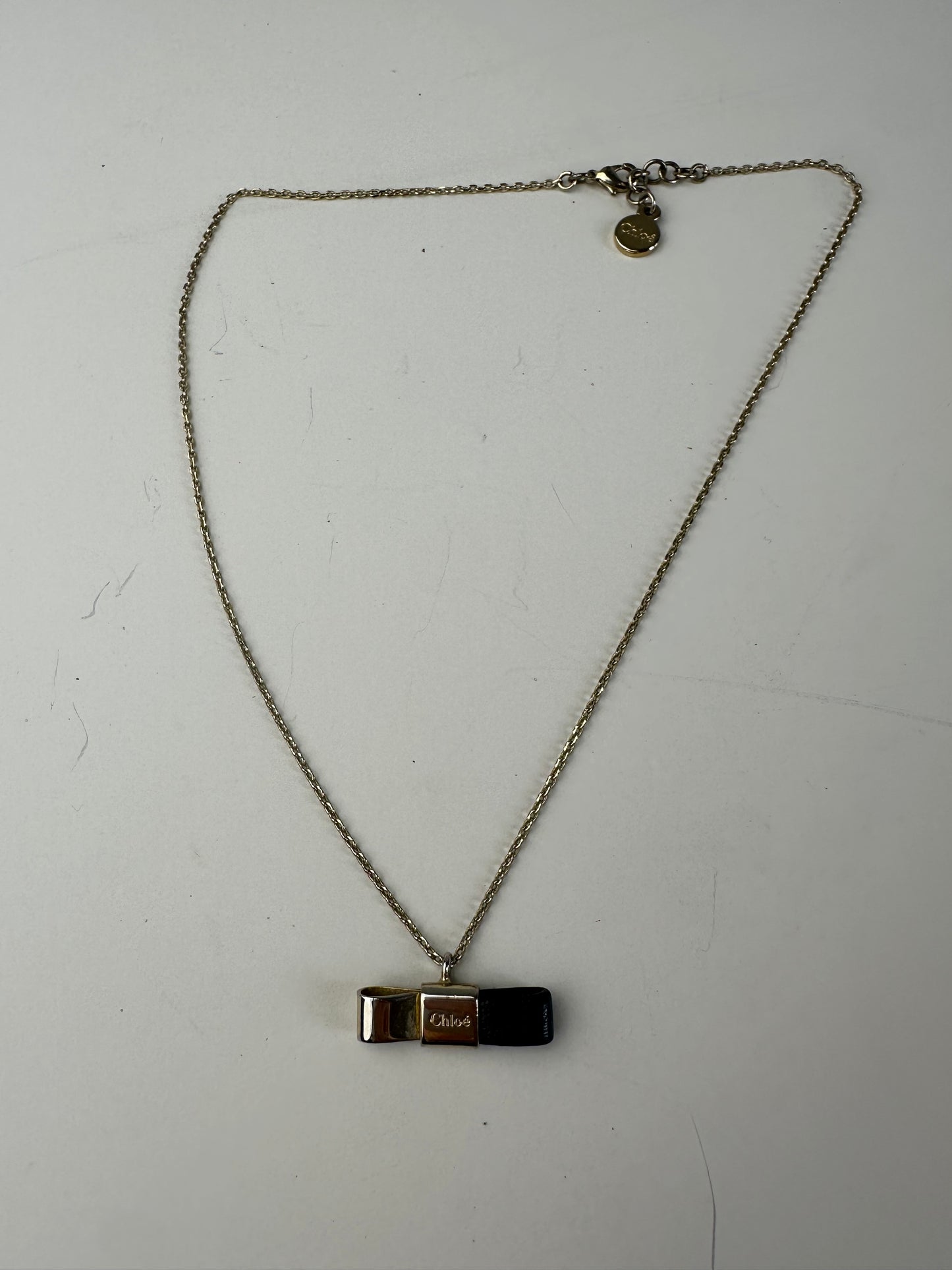 Vintage Chloé Leather Detail Necklace Gold Black