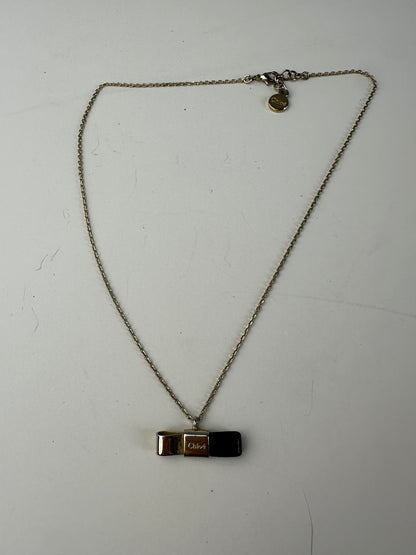 Vintage Chloé Leather Detail Necklace Gold Black