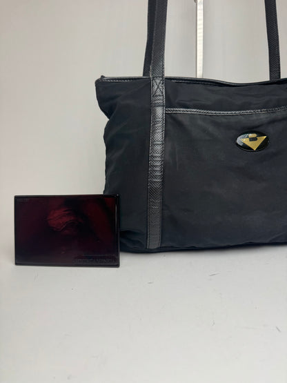 Sac vintage en cuir et coton Bottega Veneta noir