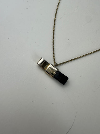 Vintage Chloé Leather Detail Necklace Gold Black
