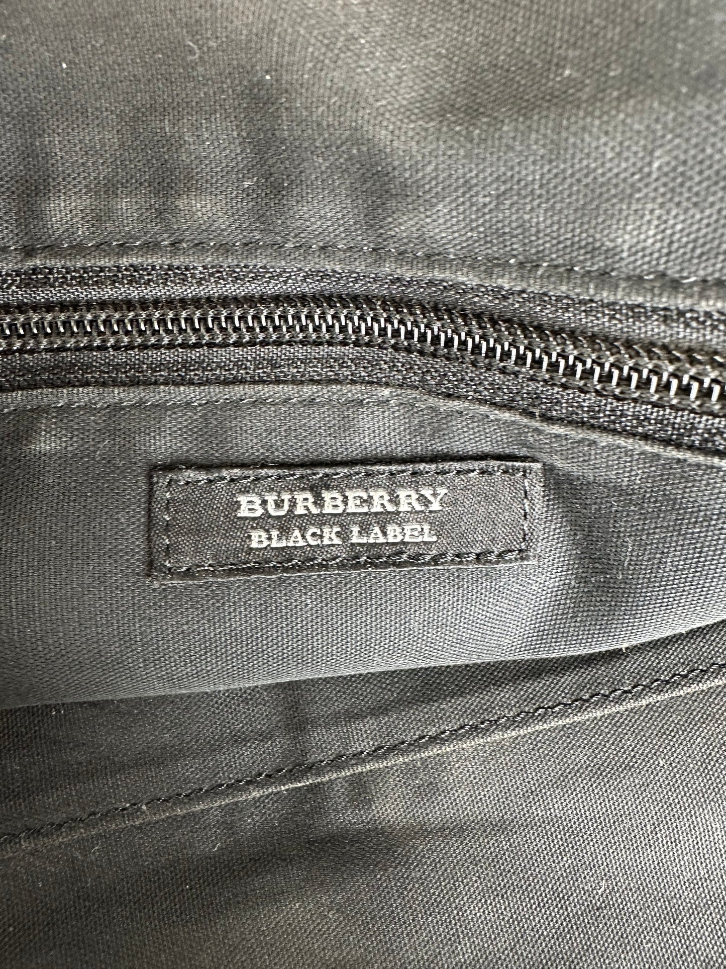 Vintage Burberry Black Label Embossed Check Nylon Briefcase Black