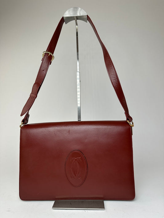 Vintage Cartier Leather Multiway Bag Burgundy