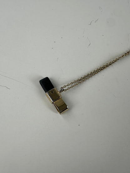 Vintage Chloé Leather Detail Necklace Gold Black