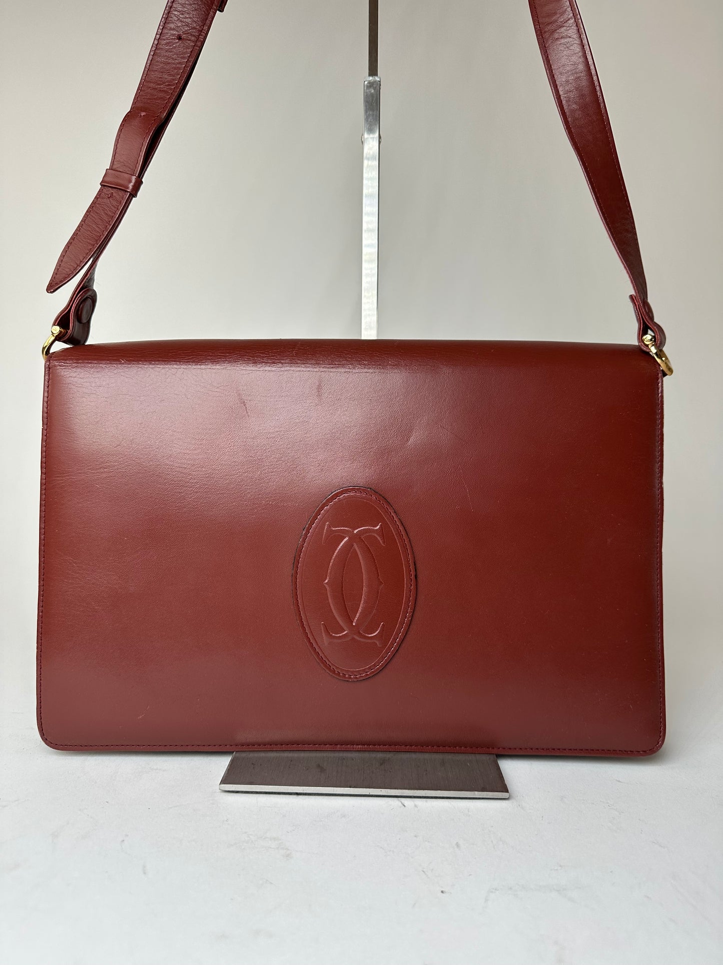 Vintage Cartier Leather Multiway Bag Burgundy