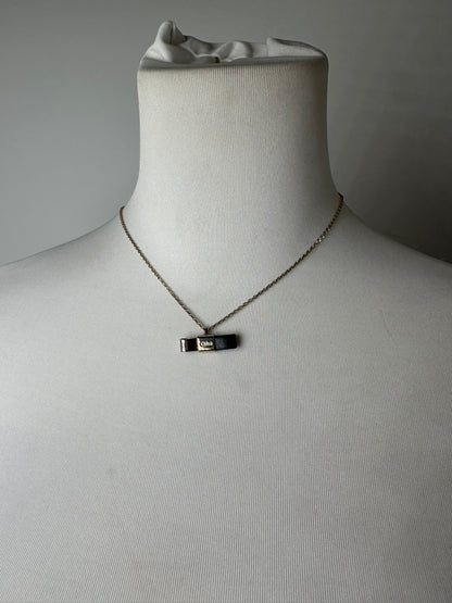 Vintage Chloé Leather Detail Necklace Gold Black