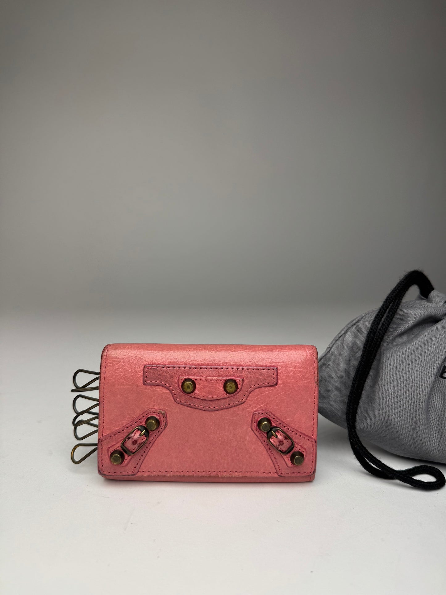 Vintage Balenciaga City Design Leather Key Holder Pink