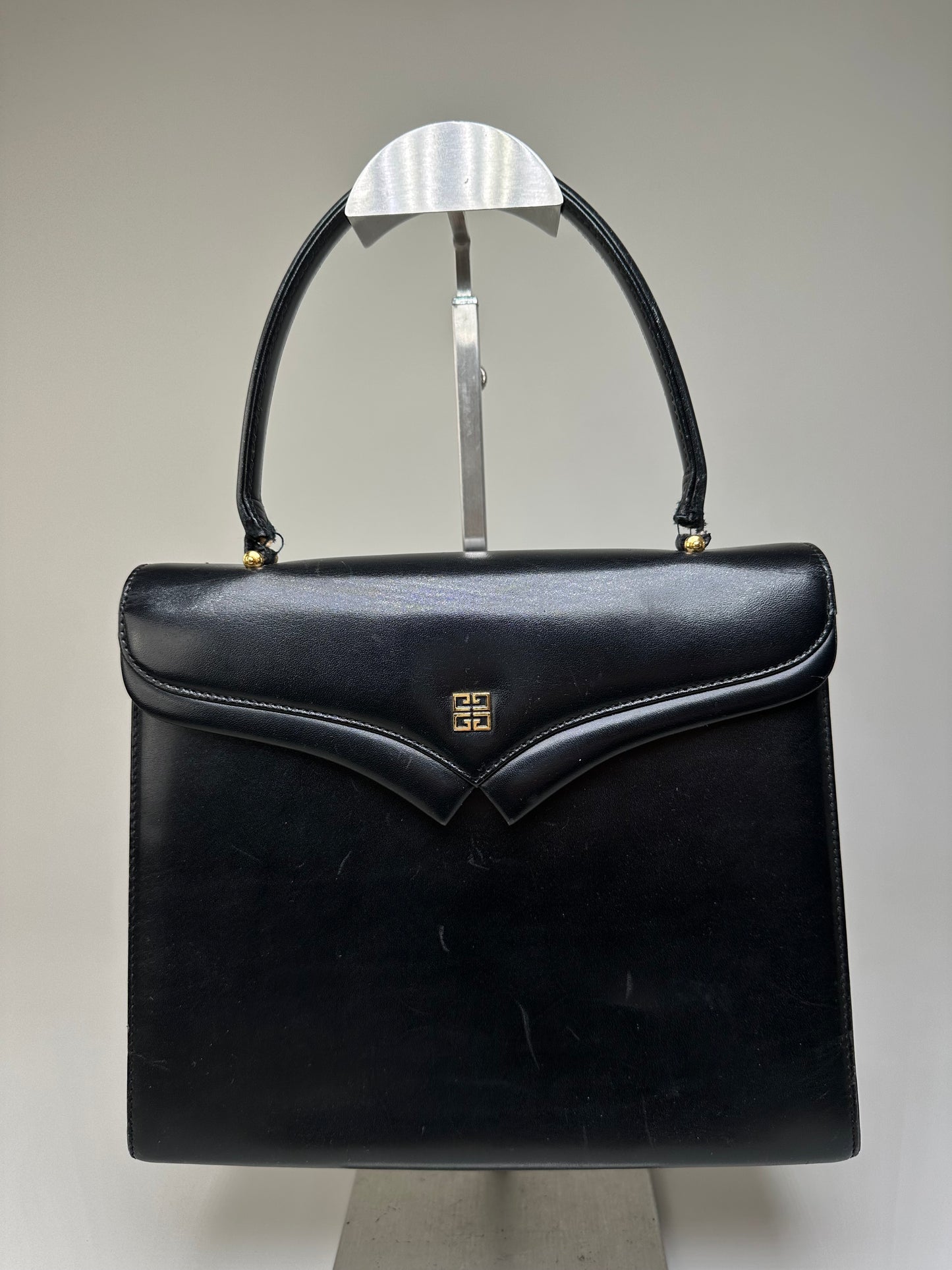 Vintage Givenchy Structured Leather Bag Black Gold