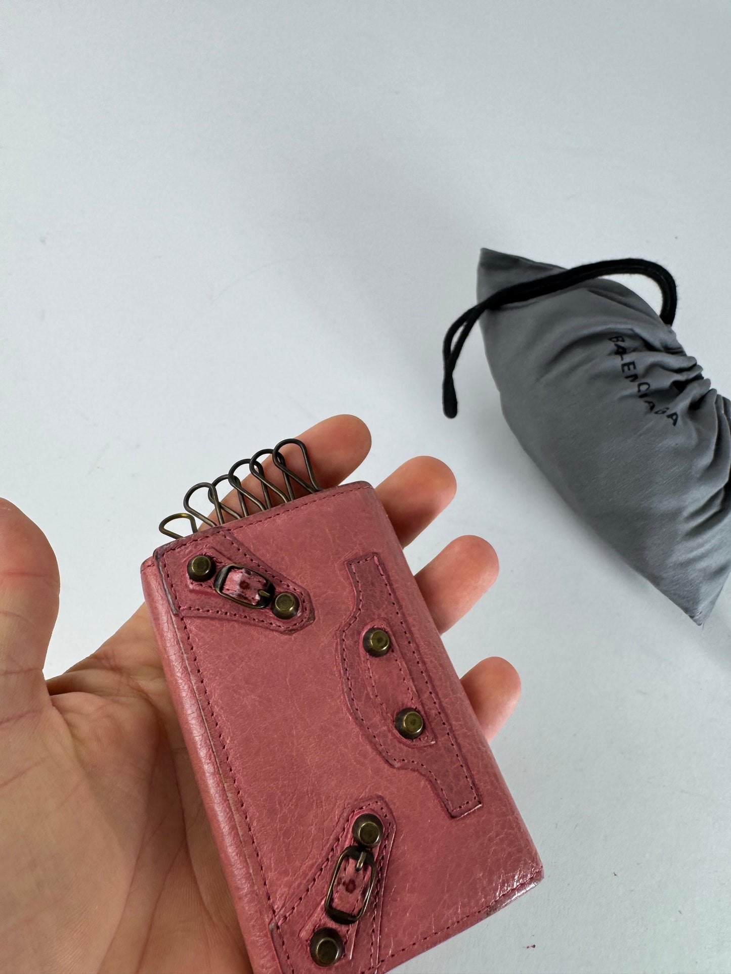 Vintage Balenciaga City Design Leather Key Holder Pink