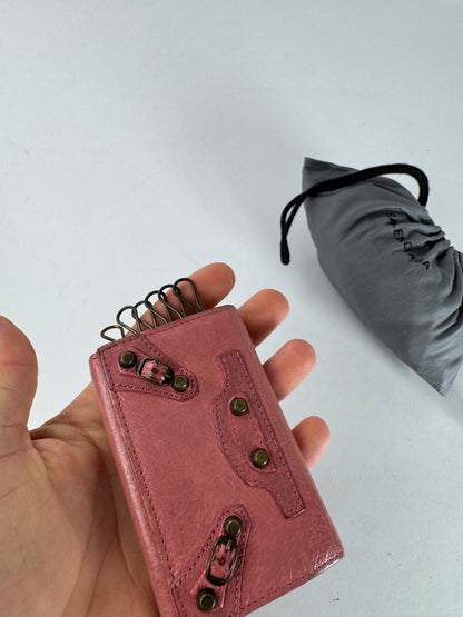 Vintage Balenciaga City Design Leather Key Holder Pink