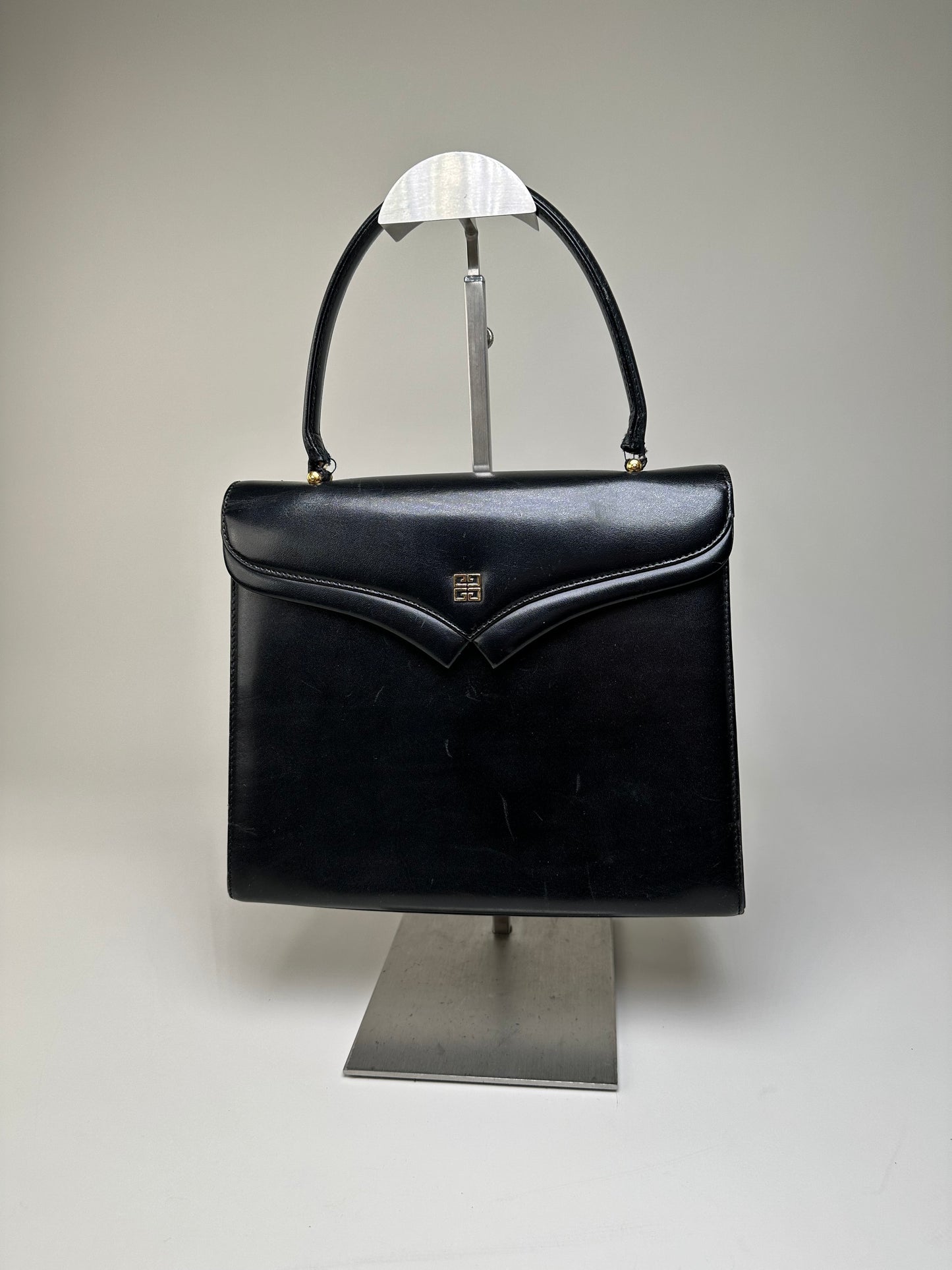 Vintage Givenchy Structured Leather Bag Black Gold