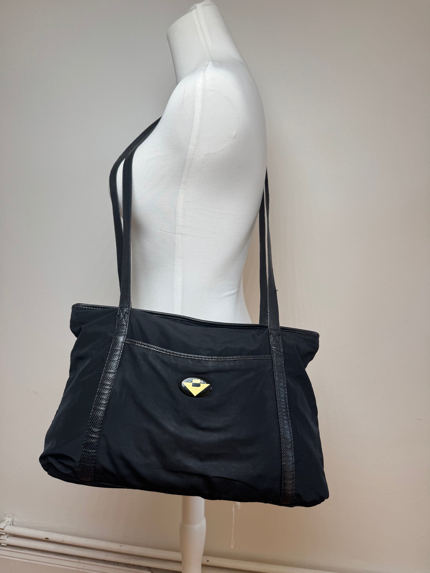 Sac vintage en cuir et coton Bottega Veneta noir