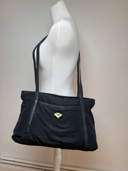 Sac vintage en cuir et coton Bottega Veneta noir
